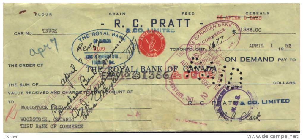 Canada-Check (money Order) 1952-The Royal Bank Of Canada - Schecks  Und Reiseschecks