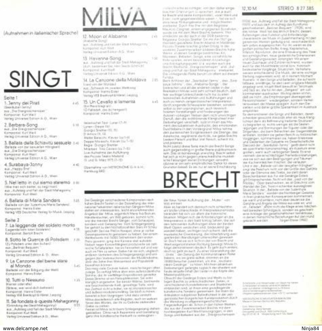 LP 33 RPM (12")  Milva  "  Singt Brecht  "  Allemagne - Sonstige - Italienische Musik