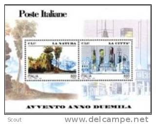 ITALIA - ITALIE - ITALY - 2000 - AVVENTO ANNO 2000 - LA NATURA LA CITTA' - BF 2 Francobolli Da 800 Lire - MNH ** - Blocks & Sheetlets