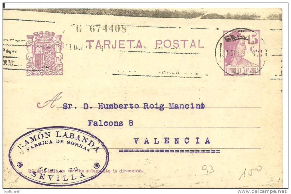 ENTERO POSTAL SEVILLA - 1931-....