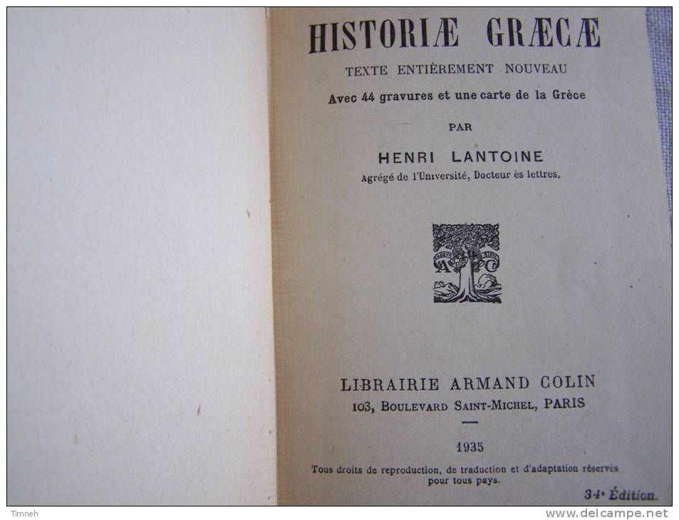 LATIN - EPITOME HISTORIAE GAECAE + LEXIQUE Français Latin - 1935 Librairie ARMAND COLIN - Henri LANTOINE Notes Français - Escolares