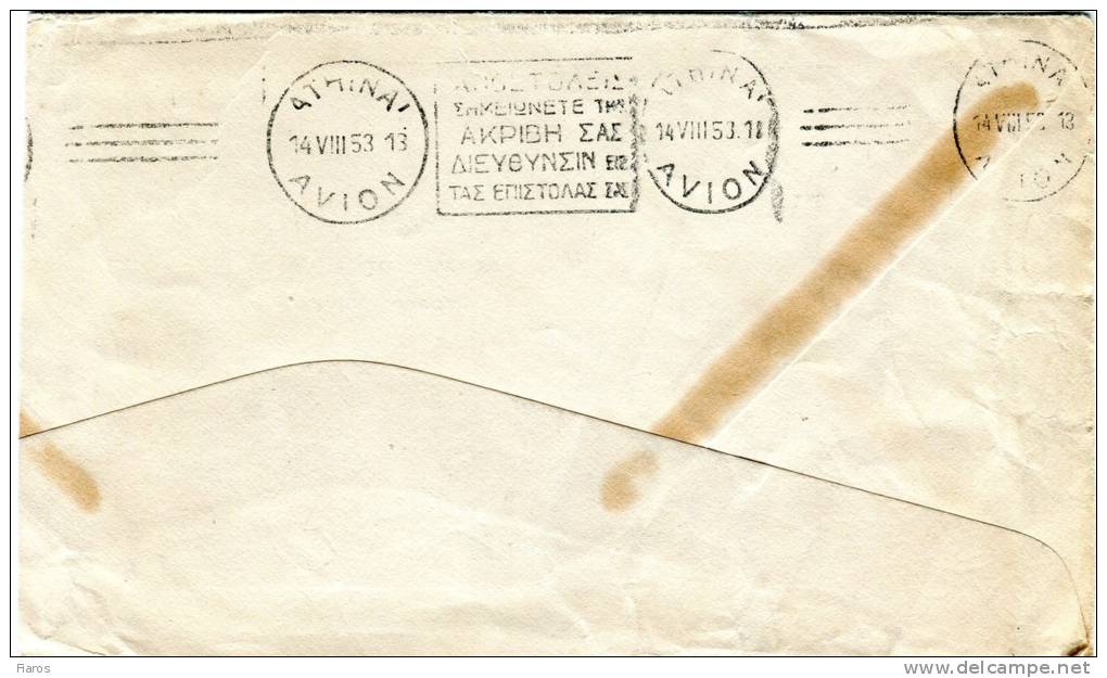 United States- Air Mail Cover- Posted From Carlsbad-California [canc.10.8.1953, Arr.14.8.1953] To Athens-Greece - 2c. 1941-1960 Briefe U. Dokumente