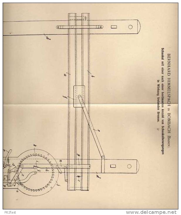 Original Patentschrift - B. Himmelspach In Bombach - Kenzingen , 1902 , Schaukel , Jahrmarkt , Kirmes , Rummel !!! - Emmendingen