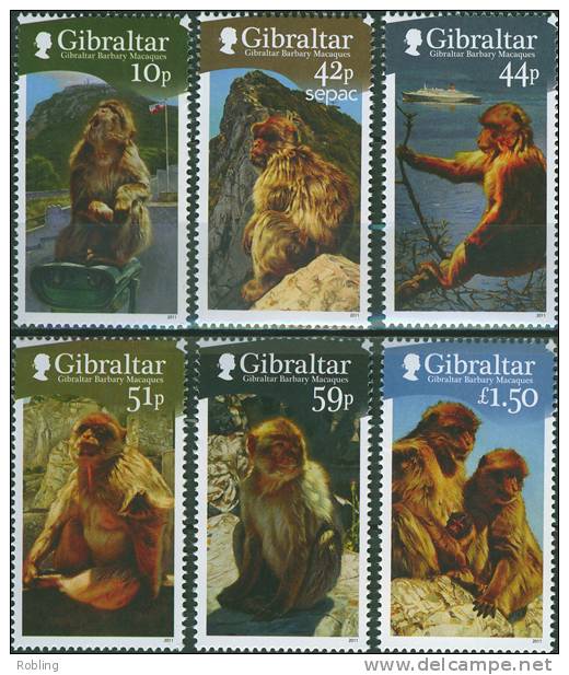 Gibraltar 2011, Animals, Monkey's, Michel 1437-42, MNH 18503 - Apen