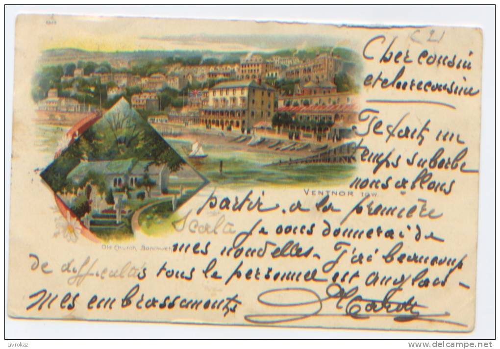 Angleterre, Ile De Wight, Ventnor, église Bonchurch, Carte Précurseur Ayant Circulé En 1903 - Ventnor