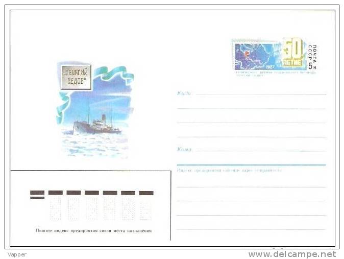 Polar Philately 50th Anniv "G.Sedov" Gest USSR 1987 MNH Postal Stationary With Special Stamp - Navi Polari E Rompighiaccio
