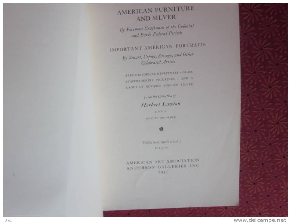 AMERICAN FURNITURE PAINTINGS SILVER - HERBERT LAWTON - 1937 - ANDERSON GALLERIES INC - Bibliographies, Index