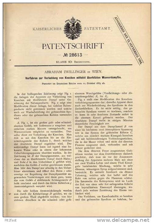 Original Patentschrift - Verkohlung Von Knochen , Verbrennungsanlage , 1883 , A. Zwillinger In Wien !!! - Maschinen