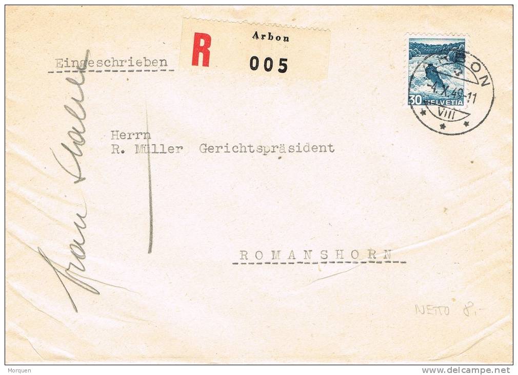 Carta Certificada ARBON (Suiza) 1949 - Lettres & Documents