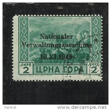 MONTENEGRO TEDESCA  CETTIGNE 1943 SERTO DELLA MONTAGNA SOPRASTAMPATO 2 LIRE TIMBRATO - Deutsche Bes.: Montenegro