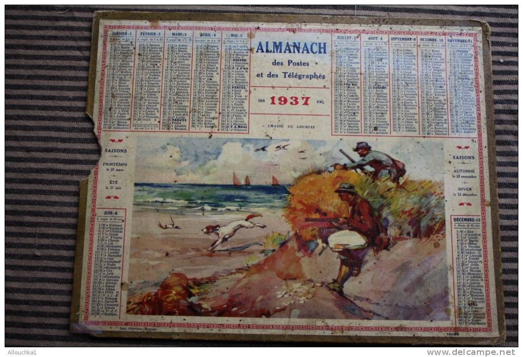 1937 Calendrier Du Var (Chasse Aux Courlis ) Grand Format Almanach Des PTT Postes Et Télégraphes - Tamaño Grande : 1921-40