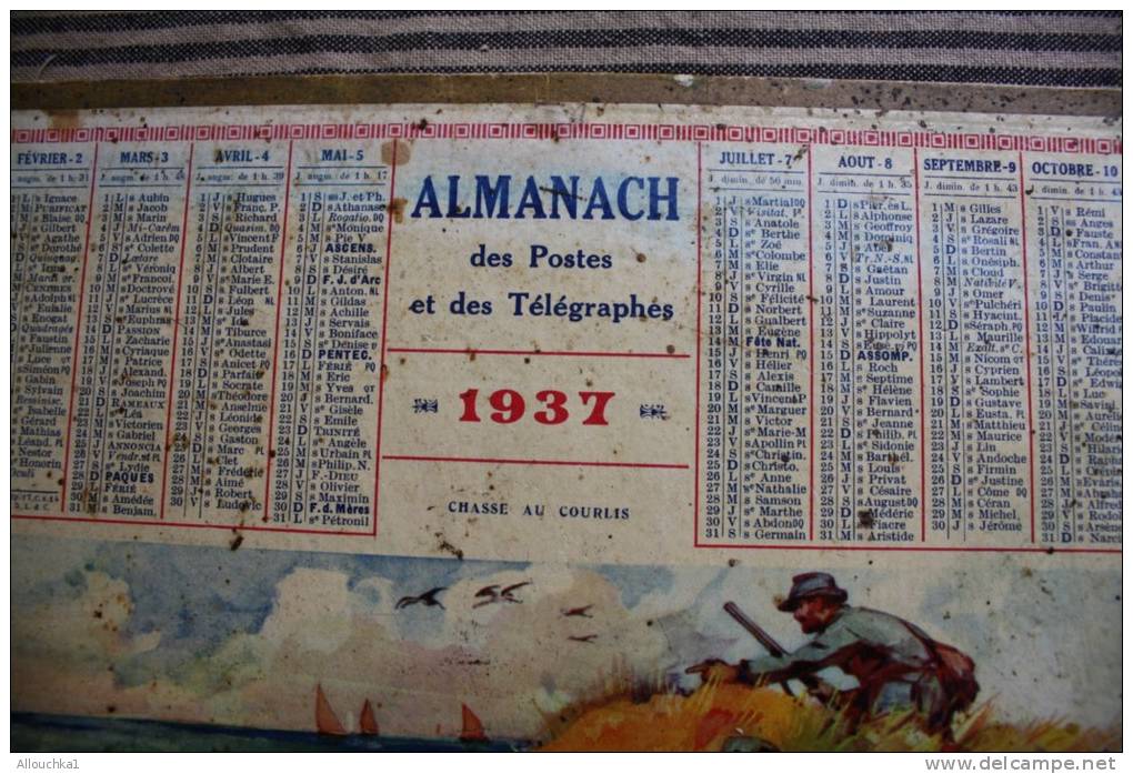 1937 Calendrier Du Var (Chasse Aux Courlis ) Grand Format Almanach Des PTT Postes Et Télégraphes - Formato Grande : 1921-40