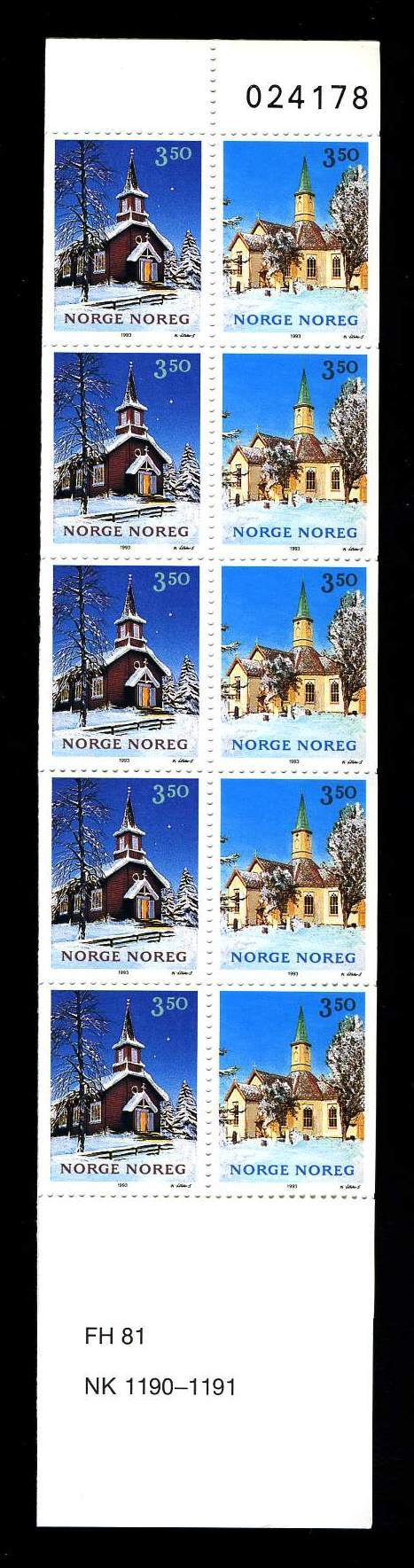 NORVEGE 1993 Carnet N° C1098** Neuf Ier Choix. Superbe. Cote: 15€ (Noël, Christmas. Eglises. Churchs) - Carnets