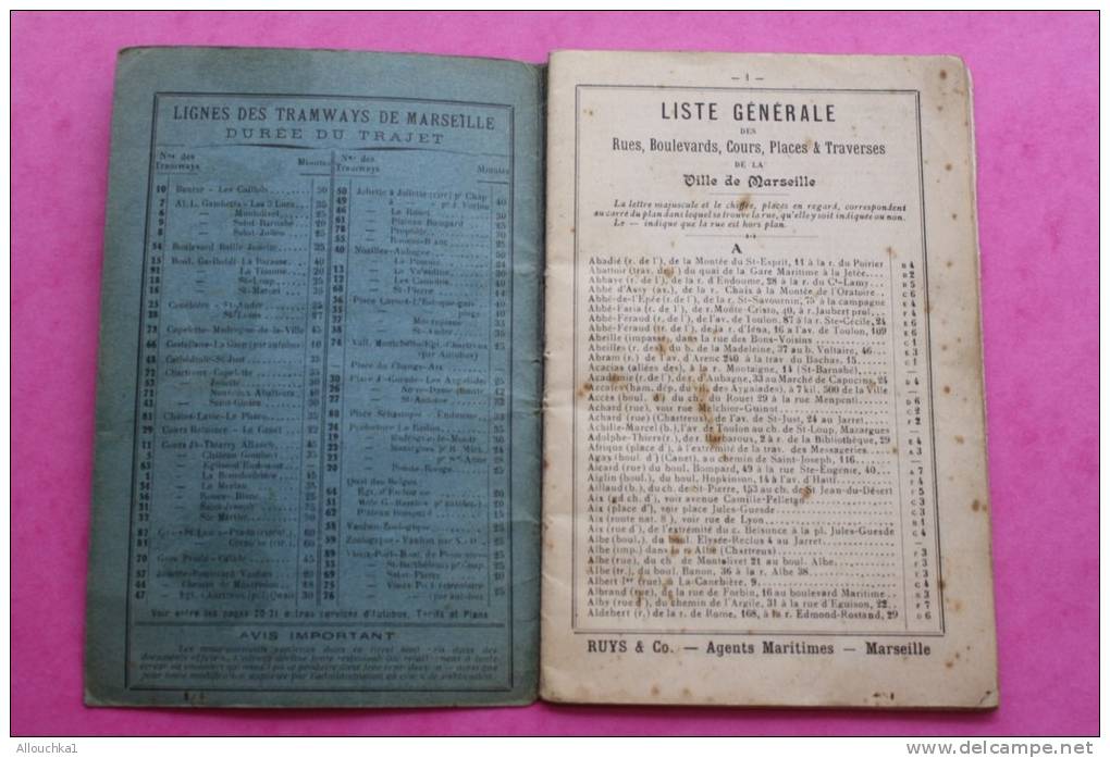 Livret Marseillais RUYS Carte Du Réseau Des Tramways 45e Année Rues Bd Cours Places Traverses De Marseille - Europe