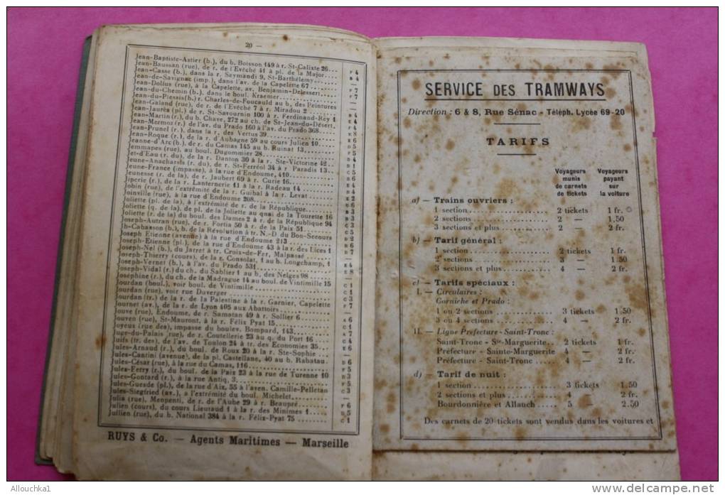 Livret marseillais RUYS carte du réseau des tramways 45e année rues bd cours places traverses de Marseille