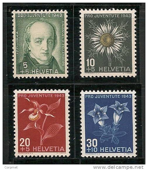 SWITZERLAND - 1943  PRO JUVENTUDE - FLOWERS  - Yvert # 388/391 - MINT LH - Neufs