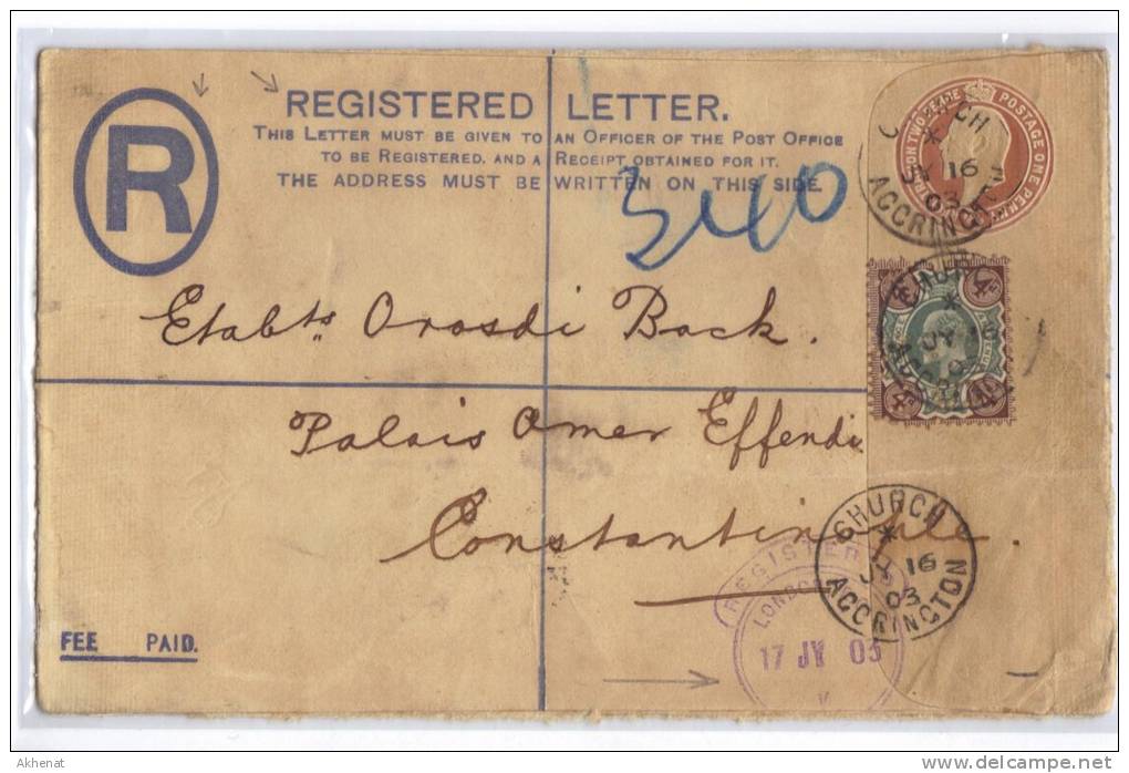 ENG80 - U.K. ,  Registered From 16/jy/1903 To Costantinople - Covers & Documents