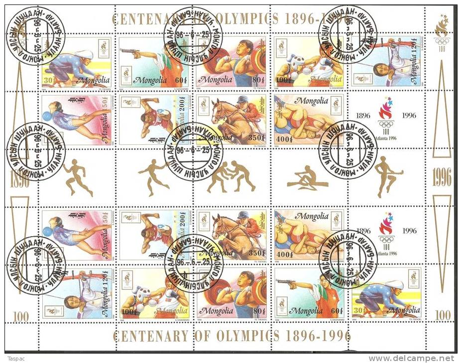 Mongolia 1996 Mi# 2633-2641 Used - Combined Sheet - Summer Olympic Games, Atlanta / Olymphilex ’96 - Ete 1996: Atlanta