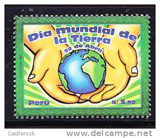 RT)PERU 2009, INTL .DAY OF THE EARTH,EMBLEM WITH HANDS, MAPS AND GLOBE,MNH - Peru