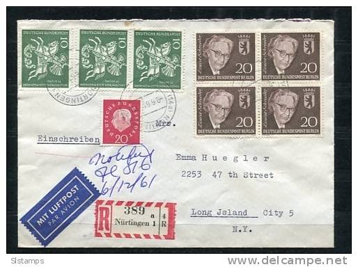 Germany Berlin  1961 Cover To USA Block Of 4, Pair - Covers & Documents