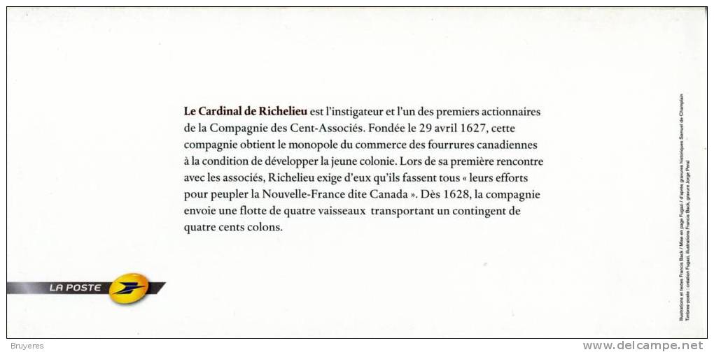 Bloc Souvenir De 2008  "Fondation De Québec 1608" Avec Son Encart Illustré "Le Cardinal De Richelieu" - Blocs Souvenir