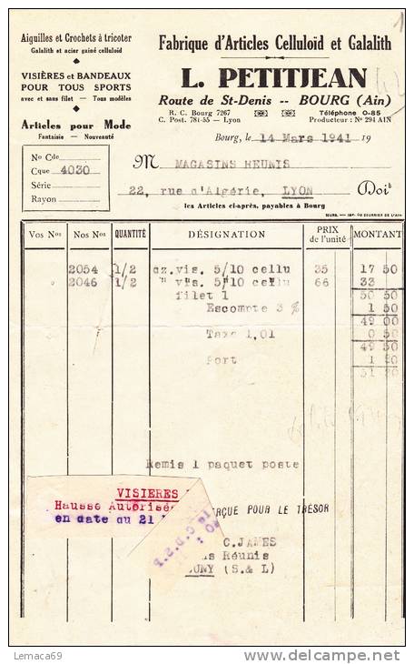 Vieille Facture Fabrique D´articles Celluloid Et Galalith L.petitjean Route De St-denis Bourg - 1950 - ...
