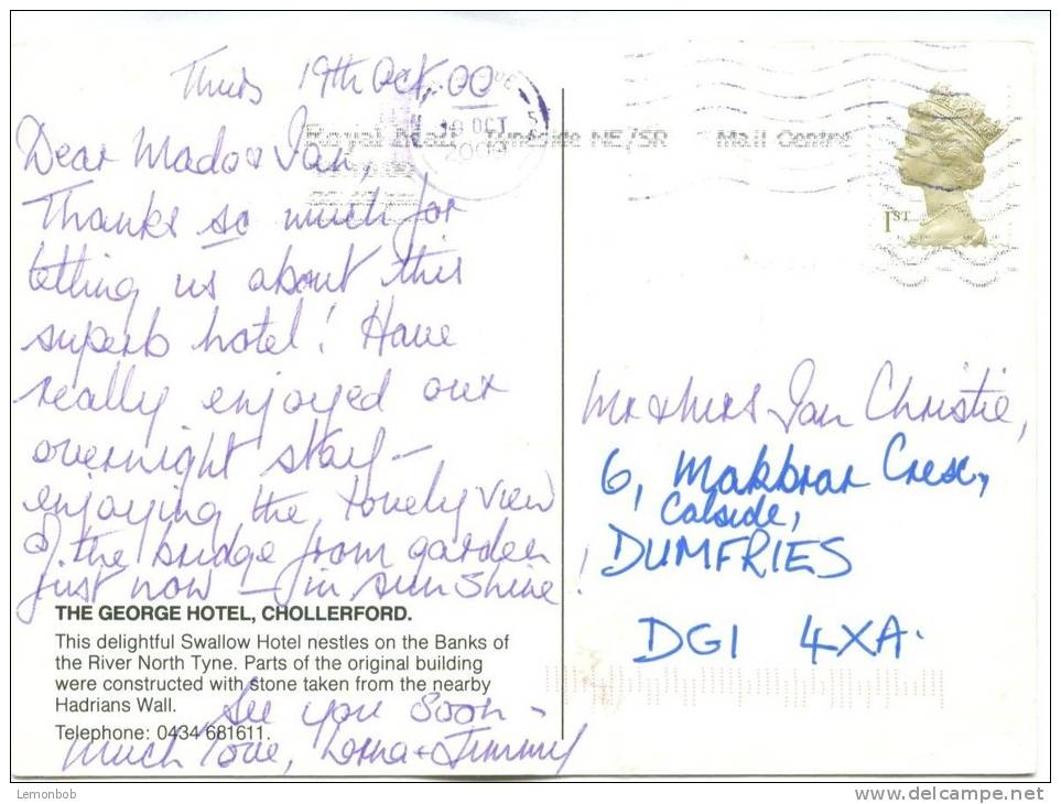 UK, The George Hotel, Chollerford, 2000 Used Postcard [10591] - Other & Unclassified