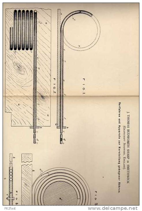 Original Patentschrift - J. Sharp In Smethwick , 1884 , Apparat Für Gebogene Röhren !!! - Tools