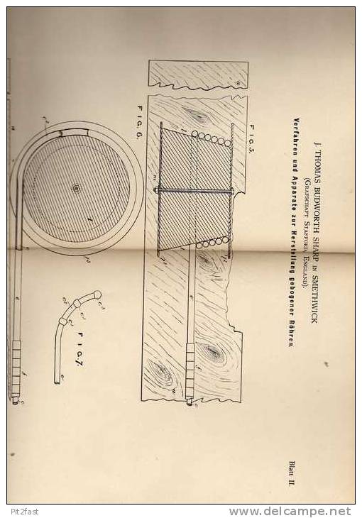 Original Patentschrift - J. Sharp In Smethwick , 1884 , Apparat Für Gebogene Röhren !!! - Tools