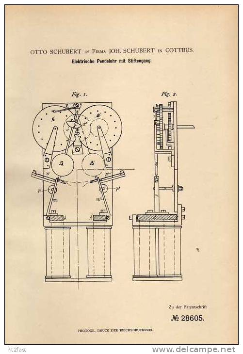 Original Patentschrift - O. Schubert In Cottbus , 1884 , Elektrische Pendeluhr Mit Stiftengang !!! - Altri & Non Classificati