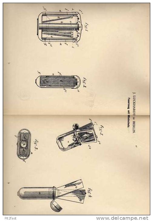 Original Patentschrift - Feuerzeug Mit Windschutz , 1884 , J. Luckhardt In Berlin , Sturmfeuerzeug !!! - Sonstige & Ohne Zuordnung