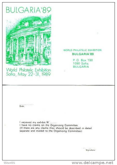 BULGARIA / BULGARIEN 1989 World Stamp Exhibition  Postal Card - Ansichtskarten