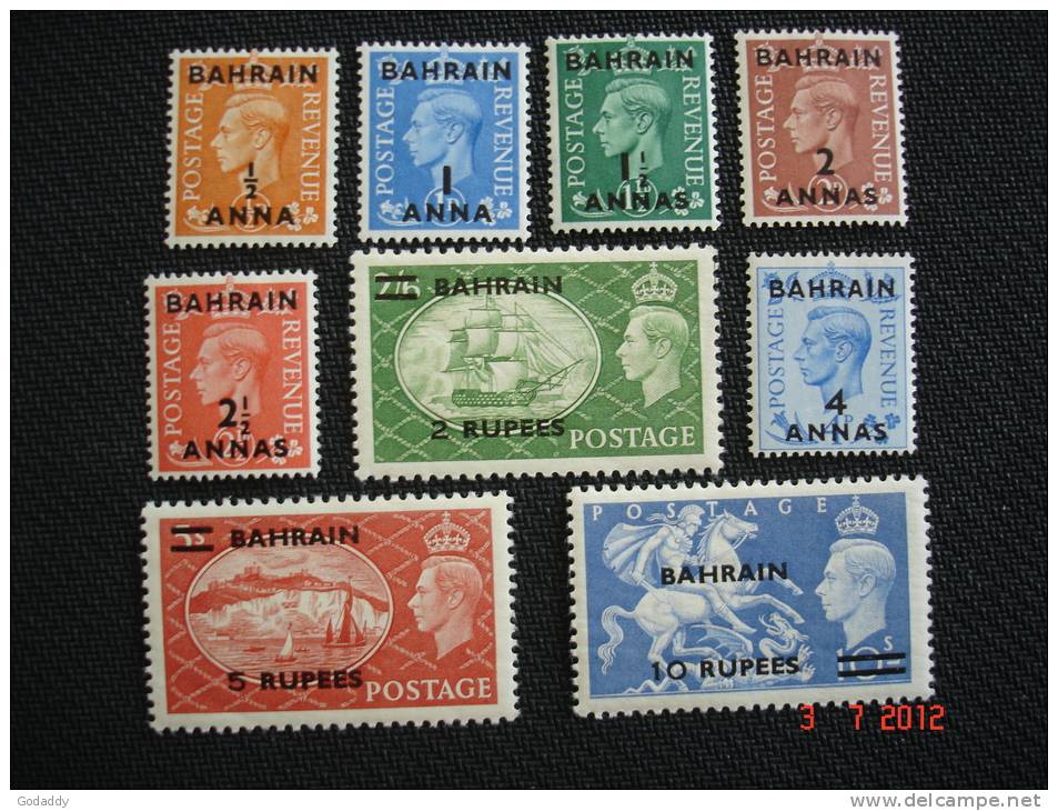 Bahrain  1950  KG VI   Opt Bahrain  Set Of 9  SG 71 To 79  MH - Bahrain (...-1965)