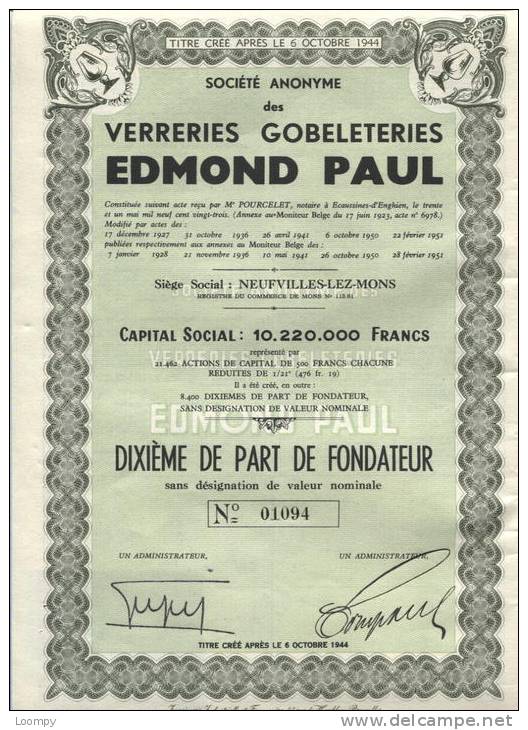 Belgique - Verreries Gobeleteries Edmond Paul Neufvilles-lez-Mons - Industrie