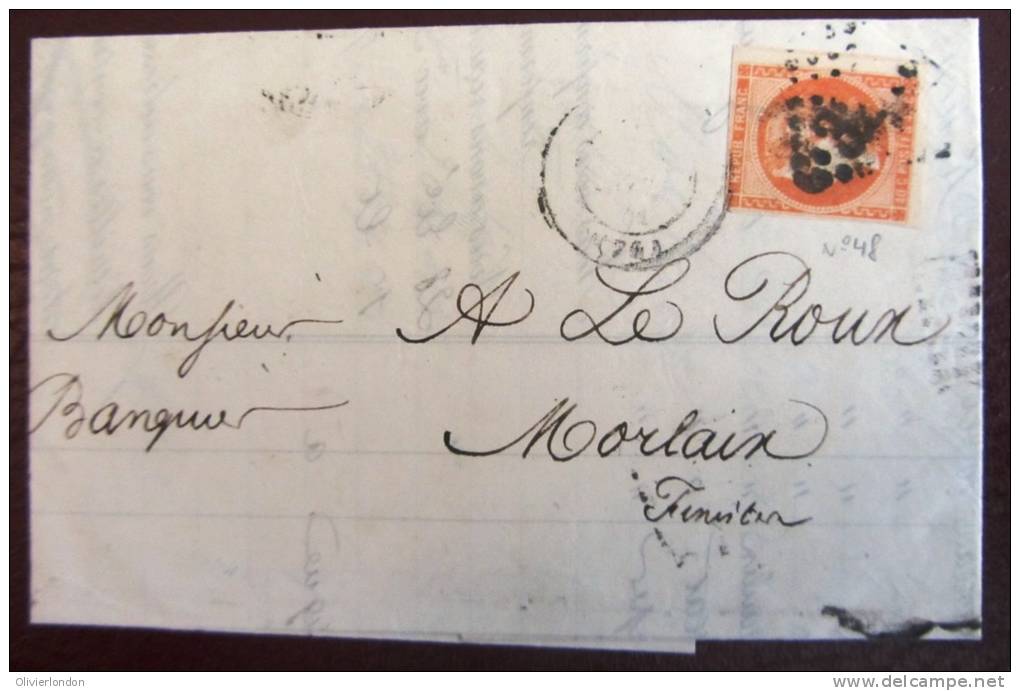 1871 Superbe Lettre Avec # 48 40c Bordeaux  Belles Marges + Voisin De Rouen A Morlaix - Cote:  400euros - 1870 Bordeaux Printing