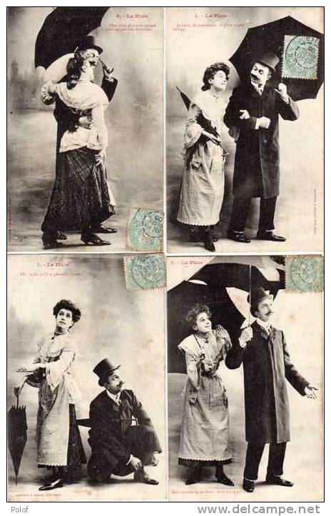 BERGERET - 5 CPA (4 Reproduites) - La Pluie - Couple Et Parapluie (44762) - Autres & Non Classés