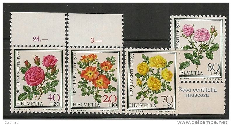 SWITZERLAND - 1977  PRO JUVENTUDE - FLOWERS - ROSES  Yvert # 1042/5 - MINT NH - Neufs