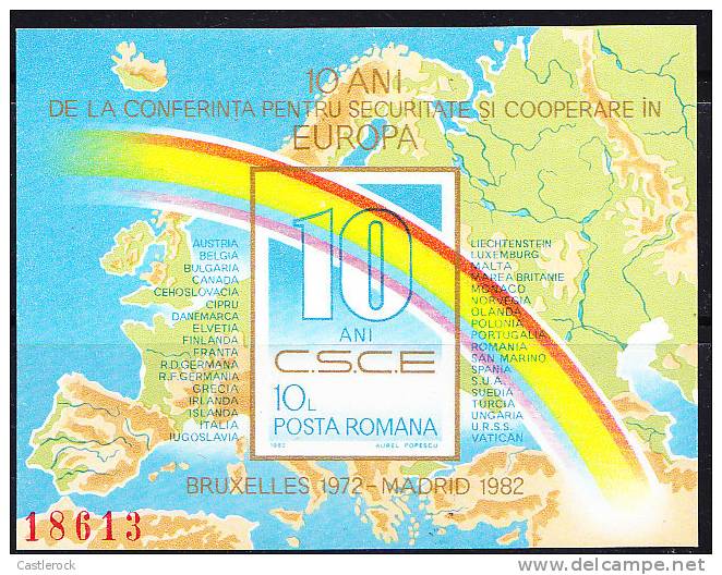 T)ROMANIA 1982  S/S,RAINBOW,ARCOBALENO,MAP,PEACE CONFERENCE,EUROPA,MNH. - Gebraucht