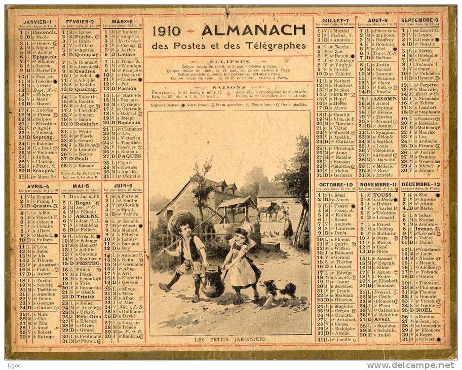 -  CALENDRIER 1910 Avec Carte Du Département De L'Allier Au Dos - 395 - Grand Format : 1901-20