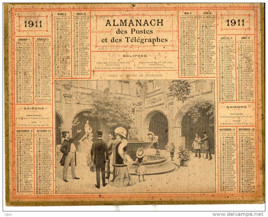 -  CALENDRIER 1911 Avec Carte Du Département De L´Allier Au Dos - 396 - Groot Formaat: 1901-20