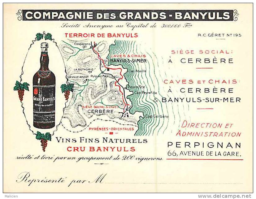 Pyrenees Orientales -ref Gd Format -ref C978- Compagnie Des Grands Banyuls - Theme Vignes - Vin- Alcool - - Banyuls Sur Mer