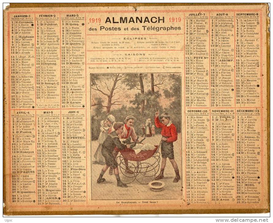 - CALENDRIER 1919 - état Moyen - 405 - Groot Formaat: 1901-20