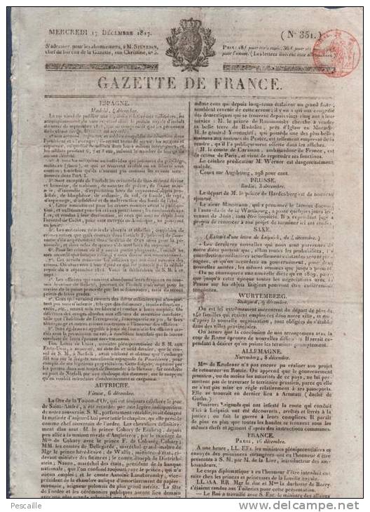 GAZETTE DE FRANCE 17 12 1817 - MADRID - VIENNE - RODEZ - CENSURE LIBERTE DE LA PRESSE - - 1800 - 1849