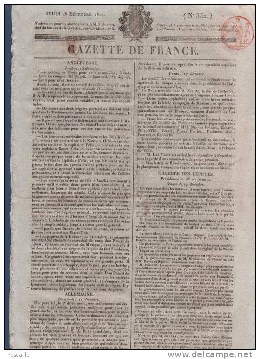 GAZETTE DE FRANCE 18 12 1817 - LONDRES - CENSURE LIBERTE DE LA PRESSE - - 1800 - 1849