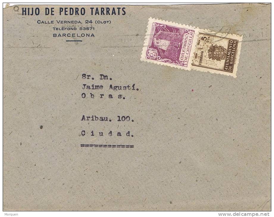 4936. Carta BARCELONA 1944 Correo Interior. Sello Recargo Ayuntamiento - Barcelona