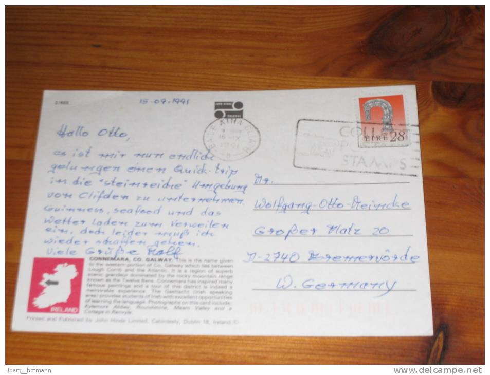 Crd Ireland Irland Dublin Slogan 1991 Collect Postage Stamps  Postcard Connemara - Brieven En Documenten