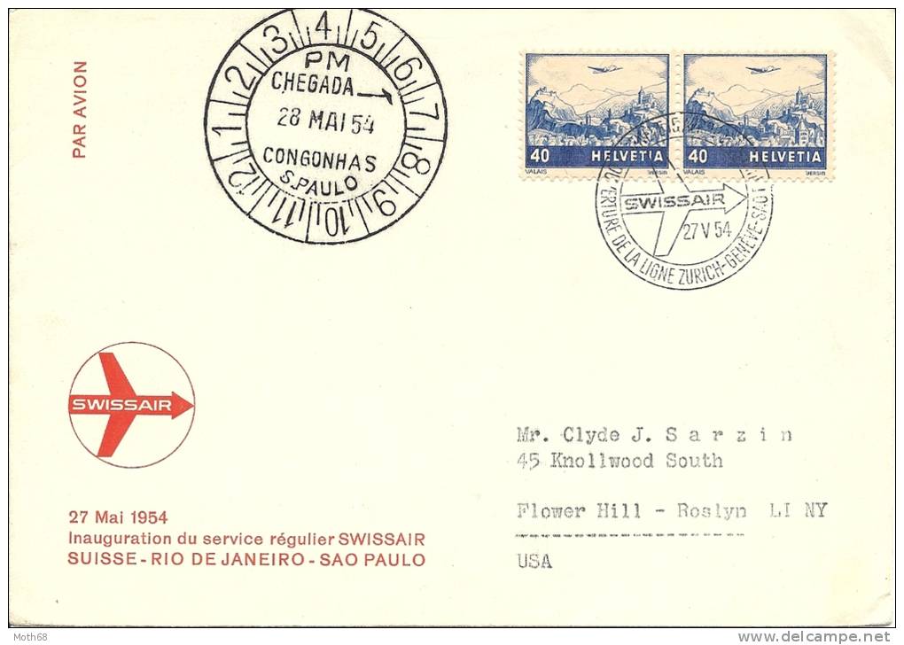 RF54.11 Swissair Zürich- Genf - Rio De Janeiro - Sao Paulo - First Flight Covers