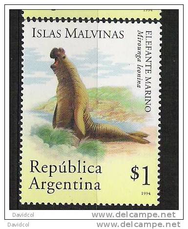 Q857.-.ARGENTINA .-. 1994 .-. MI # :  2213,16  .-. MNH .-.  FAUNA .-.  YAL AUSTRAL / ELEFANTE MARINO - Neufs