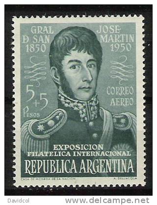 M884.-.ARGENTINA .-. 1950 .-. MI # :  581A  .-. MH   .-. EXPOSICION FILATELICA INTERNACIONAL - Neufs
