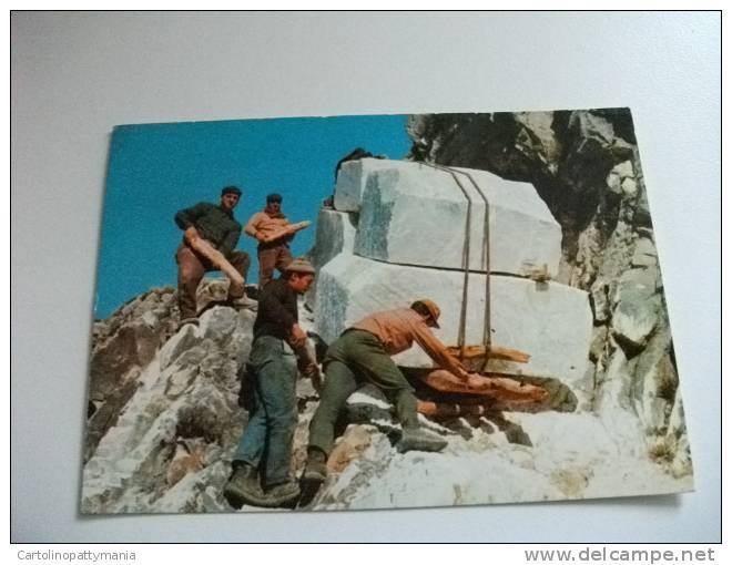 Carrara Panorama Delle Cave Di Marmo Con Operai Al Lavoro Trasporto Dei Blocchi Di Marmo Lizzatura - Carrara